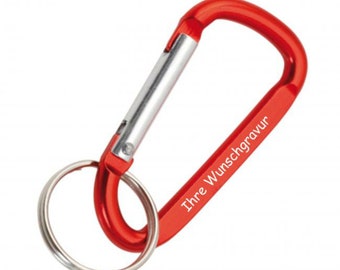 Keychain carabiner made of aluminum with engraving