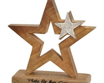 Star display decoration with engraving to the wish
