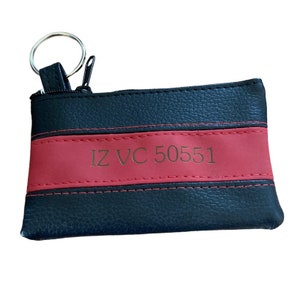 Key pocket for car keys with engraving, lettering on leather key case
