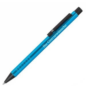 BALLPOINT PEN aluminium grooved turquoise with engraving, personalized ballpoint pen