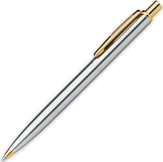 Metal ballpoint pen engraved in gold and silver