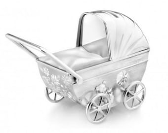 Stroller money box with engraving, gift for birth