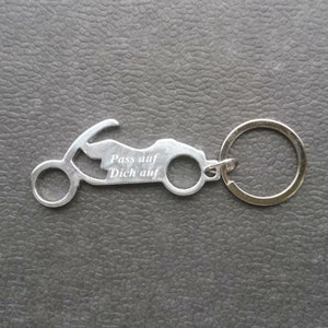 Porte-clés moto - ouvre-bouteille - gravé avec gravure souhaitée ou nom en argent