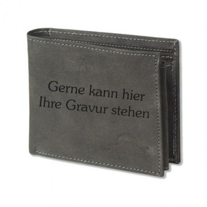 Geldbörse im Querformat aus Leder in Anthrazit - personalisiertes Portmonnaie