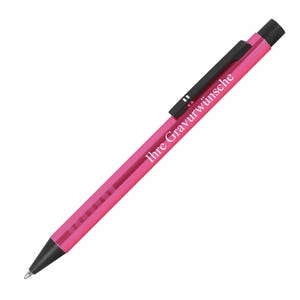 KUGELSCHREIBER Alu geriffelt pink mit Gravur, personalisierter Kugelschreiber