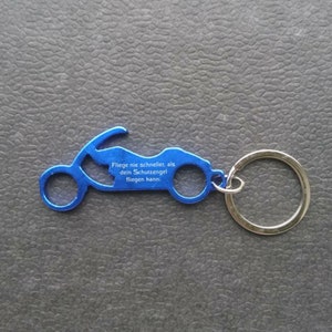 Chaveiro abridor de garrafas para motocicleta - azul - com gravação individual