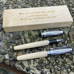 Mark Twain schrijfset van hout met gravure