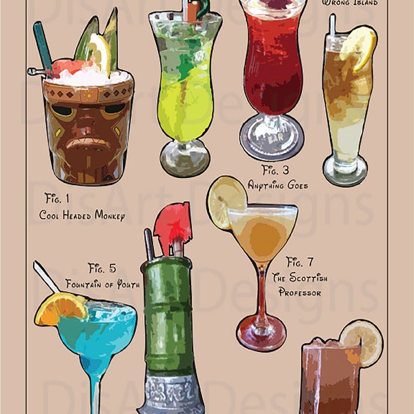 Jock Lindsey’s Hangar Bar Drinks / Patent Style Art Print / 8x10 and 11x14