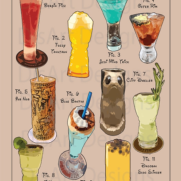 Oga's Cantina Bar Drinks / Patent Style Art Print / 8x10 and 11x14