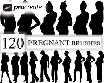 120 Pregnant Silhouette Stamp Brushes: Procreate Poses (Digital Download)