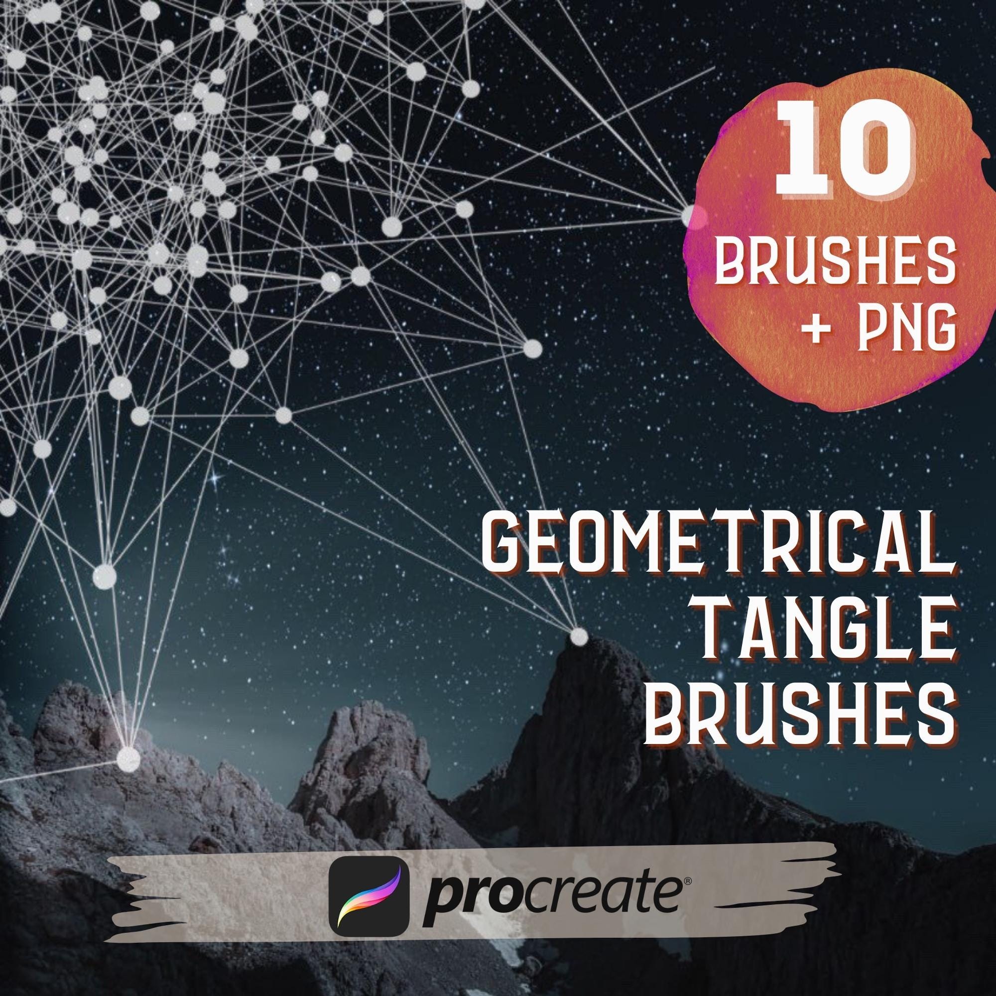 Procreate Geometric Tangle Brushes – Set de 10 sellos de constelaciones para iPad
