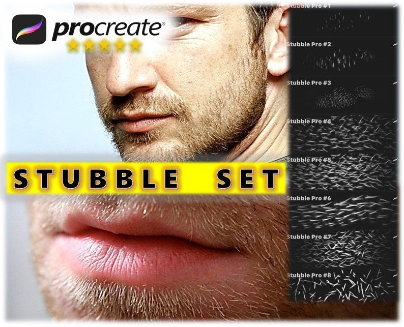 Procreate 8 Hair Brushes. Beard Hair Brush Set, Procreate Stubble Brushes, Portrait Brush