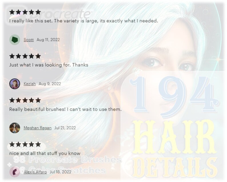 194 Hair Details Brushes for Procreate, Hair Brush Pack, Details Brush