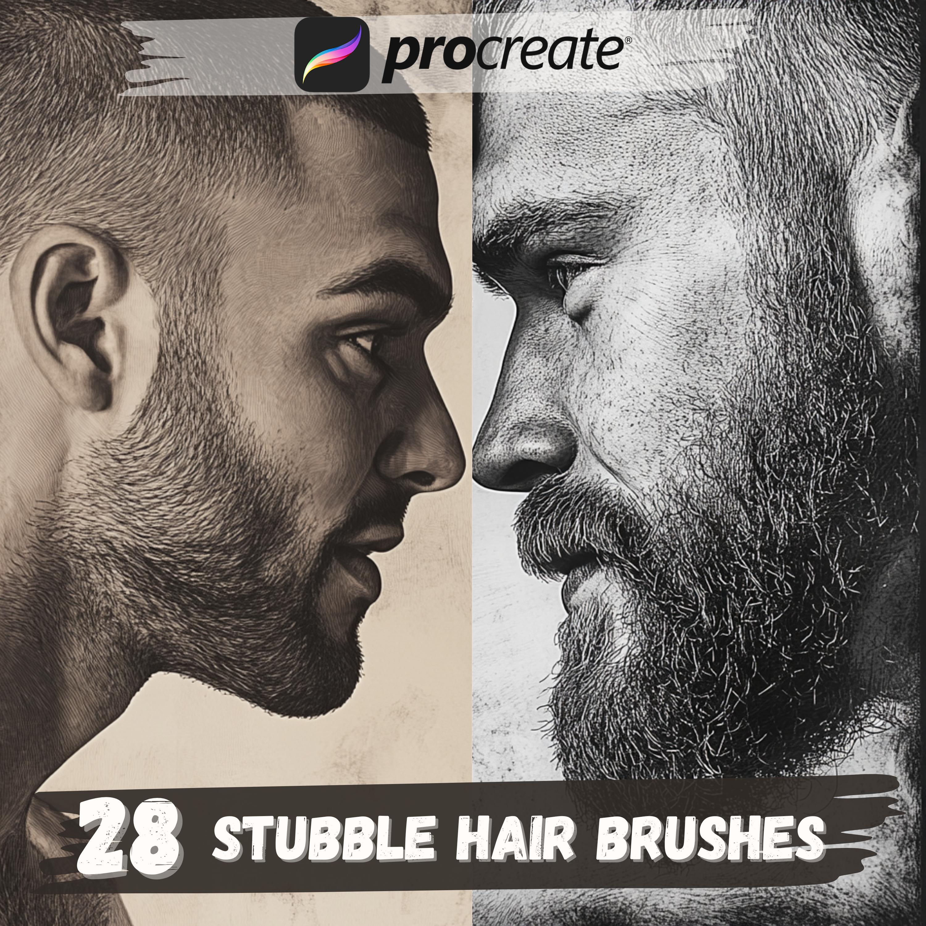 28 pinceles de Procreate para barba y rastrojo – Conjunto realista de afeitado y texturas de cabello