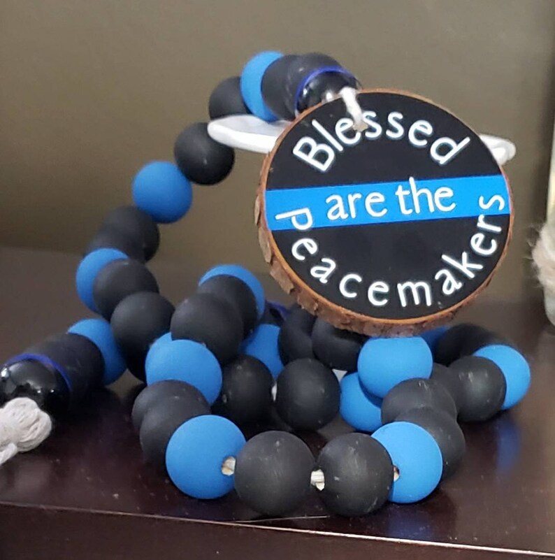 Beaded garland beads name tiered tray ornamental- rustic established date- police farmhouse decor- thin blue line family name