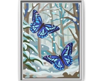 Canvas Wall Art, Winter Forest Butterfly Print, Tranquil Home Decor, Framed Nature Painting, Beautiful Artwork, Matte Wall Decor, Art Lover