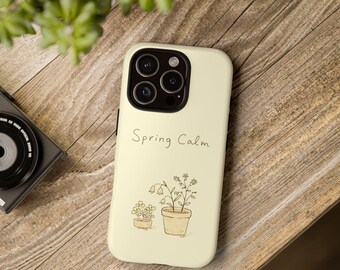 iPhone 17, 16 All Models Spring Day Hand-Drawn Illustration Phone Cover, Cozy Relaxing Delightful Vibe Soft Hue