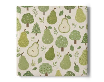Muted Pear Fruit Forest Ceramic Coaster | Earth Tone Tranquil Design