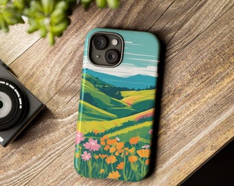 iPhone 17, 16, 15, 14, Springfield Wildflower Valley Tough Cases, Nature Scenes, Mountain Outdoor Golden Hours, Protective Cover, Spring