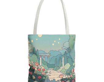 The Unspoken Garden Tote Bag, Peaceful Meditation Carryall, Muted Color Shopping Bag, Serene Floral Shoulder Tote, Zen Garden Eco-Friendly