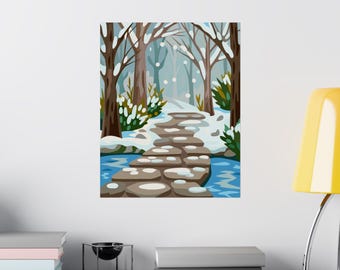 Stone Path in Snowy Winter Poster Matte Vertical Tranquil Snowy Pond Nature Print Home Decor Peace in Mind