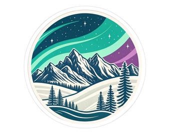 Winter Mountain Landscape Kiss-Cut Stickers, Nature Stickers for Luggage, Suitcase, Water Bottles, Laptop, Adventure Decor, Gift for Hikers