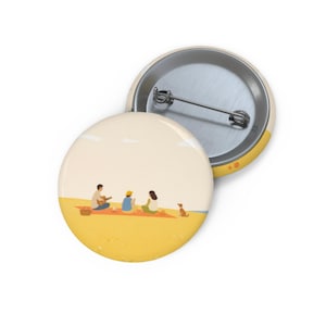 The Art of Unreason Family Beach Scene Pin Button | Round Lapel Badge