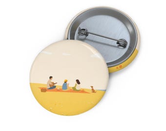 The Art of Unreason Family Beach Scene Pin Button | Round Lapel Badge