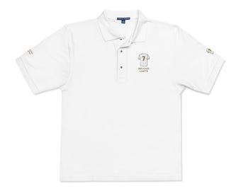 Heritage Number Embroidered Polo No. 7, Beyond Limits, Forever Seven Laurel Wreath Crest Polo, The Legacy Golden, Soccer Theme