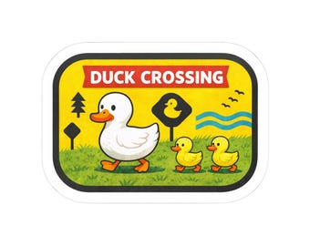 Duck Crossing Warning Sign Stickers, Kiss-Cut Vinyl Sticker, Caution Sign, Playful