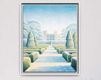 The Unspoken Garden Framed Canvas Wall Art, Midimalism Chateaucore Castle Serene Landscape Home Decor Gift for Art Lover Geometric Botanical