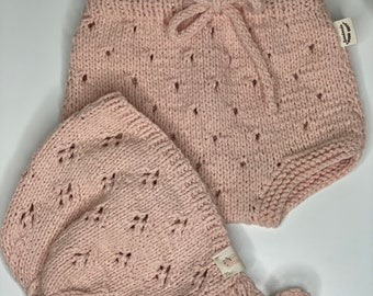 Baby kids Bonnet / bloomers, knitted bloomers, knitted bonnet