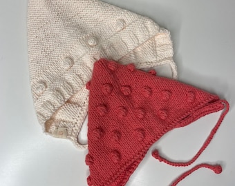 Baby bonnet / knitted pixie hat / knitted pixie bonnet / toddler baby elf hat / organic cotton knitted pixie hat