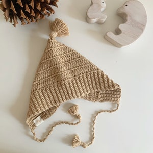 Cotton crochet baby bonnet / Baby bonnet / knitted pixie hat / knitted pixie bonnet / toddler baby elf hat