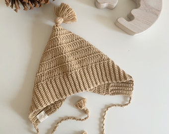 Cotton crochet baby bonnet / Baby bonnet / knitted pixie hat / knitted pixie bonnet / toddler baby elf hat