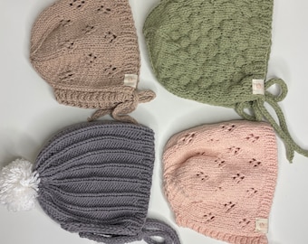 Baby bonnet / hand knitted baby bonnet / winter autumn baby toddler hat