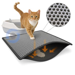 Honeycomb Cat Litter Mat, Waterproof Double Layer Design (Gray)