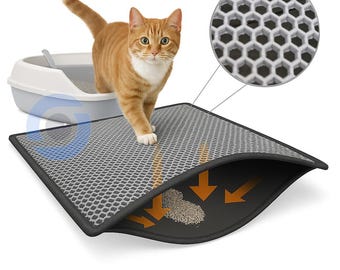 Waben Katzenstreu Matte, Wasserdichtes Doppelschicht-Design (Grau)