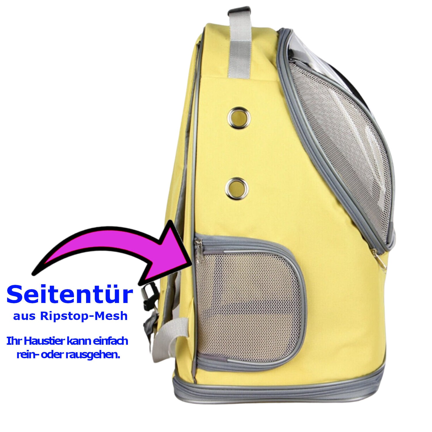 Mochila Para Transporte De Mascotas Gato Y Perro Transportin De Imitación A Piel Color Amarillo