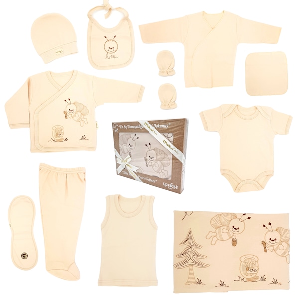 Neugeborenen Baby Set 100% natürliche Baumwolle Erstlingsausstattung Ausstattung Unisex Kleidung Geschenkset 11 Teilig für Babys 0-4 Monate