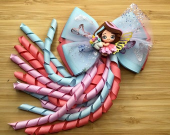 Tooth fairy hair bow, korker ribbon bow, clay centre, girls hair accessory,