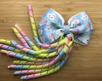 Large korker ribbon bows, hair bows with streamers, girls hair accessory, clouds, swan, carousel horse, girls gift