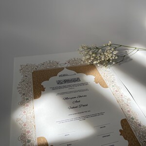 Elegante benutzerdefinierte Nikkah Nama | Personalisierte Islamische Heiratsurkunde