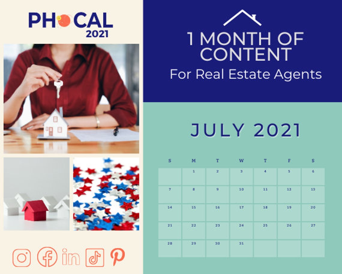 July 2021 Social Media Content Calendar for Real Estate Agents | Etsy UK