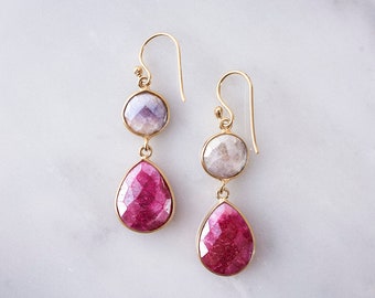 Gemstone Ruby Sapphire Sterling Silver Gold Drop Earring