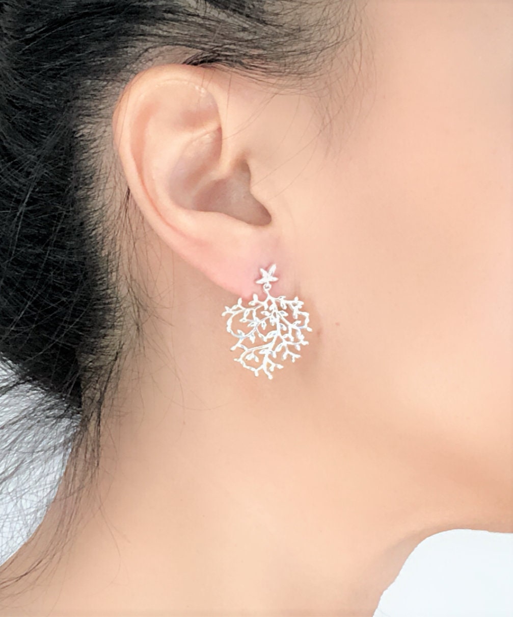 Fine Sterling Silver Designer Dangle Earring, Leaf Series