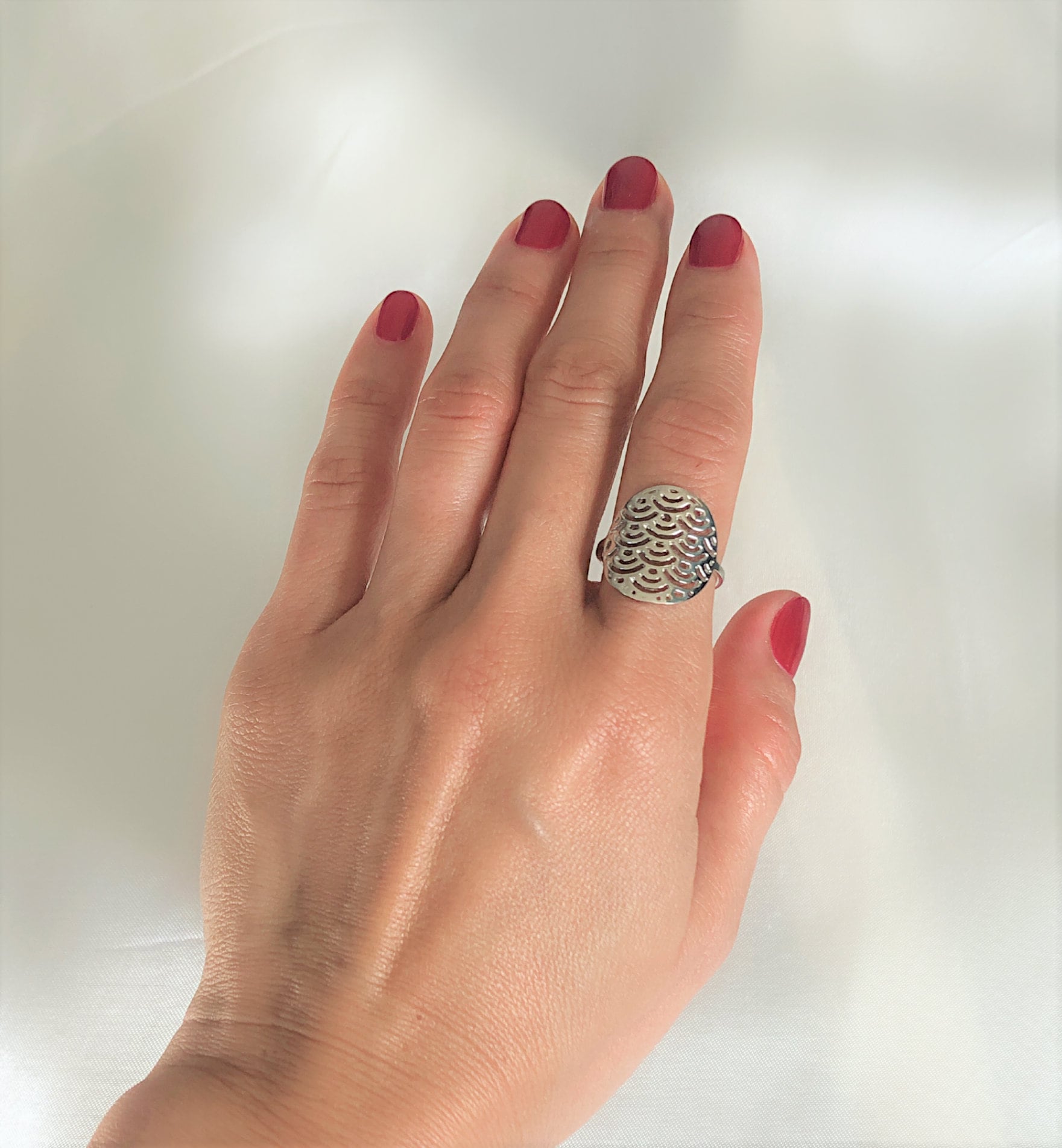 Rhodium Platted Solid Silver Filigree Design Statement Ring, Filigree Series