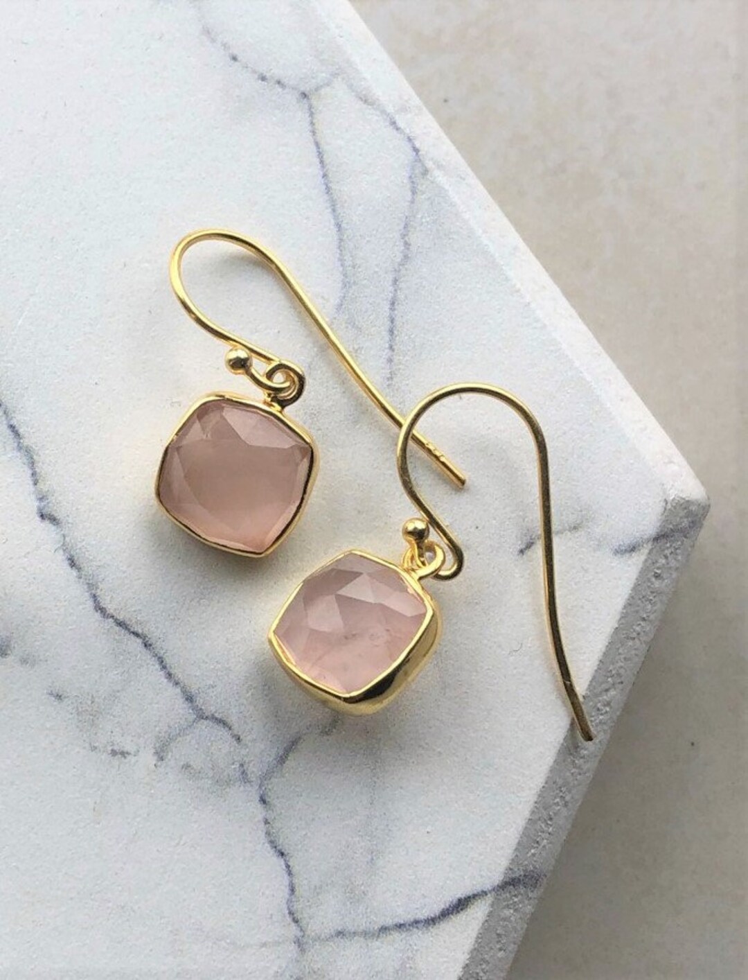 Yellow Gold Rose Quartz Drop Vermeil Earring - Etsy