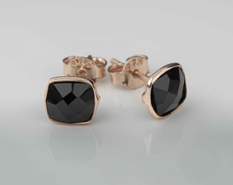 Rose Gold Black Onyx Stud Earring