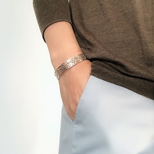 Rhodium Plaqué Argent Massif Filigree Design Bracelet De Manchette Réglable, Série Filigree